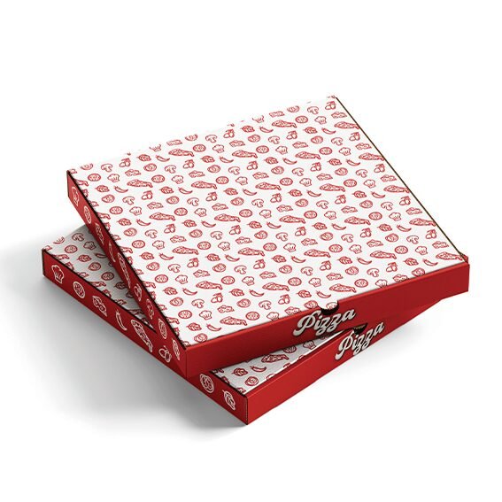Mock up Packagings boite de pizza rouge et motif (fictif)
