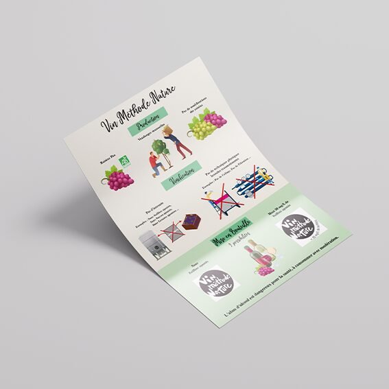 Mock up d'un flyer style infographie pour le vignoble Vins Plagnol (Flyer) PORTFOLIO