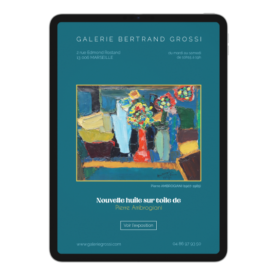 Mock up tablette avec newsletter couleur bleu pour une galerie PORTFOLIO